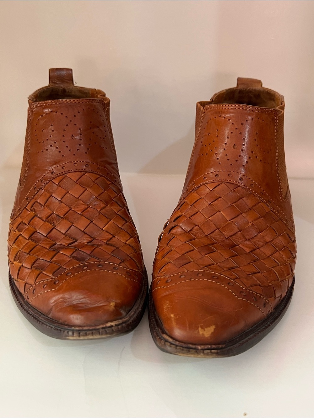 Women’s Woven Leather Ankle Cowboy Boots by Bandolino